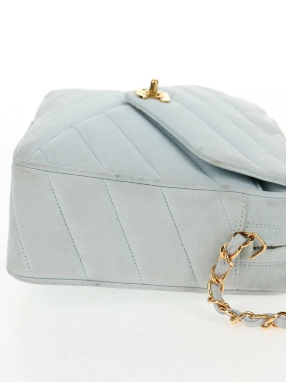CHANEL Bias Stitch Chain Shoulder Bag Suede Light Blue Gold CC Auth 139935V - Picture 5 of 15